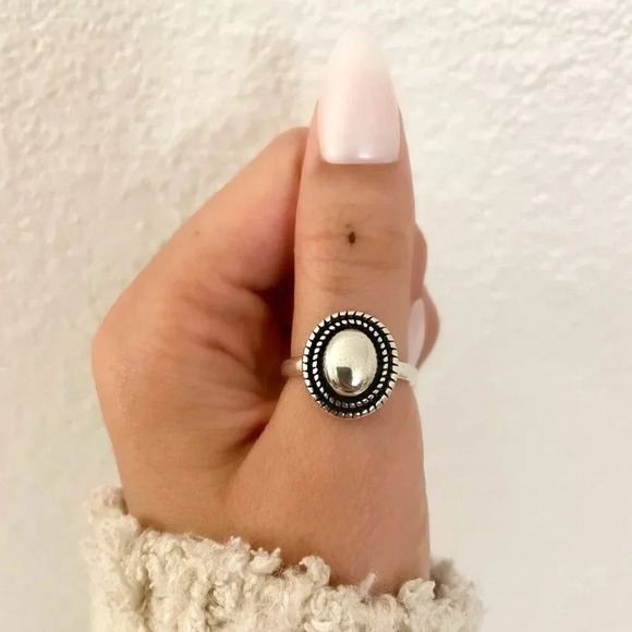 925 Sterling Silver Oval Ring Vintage Ring Geometric Round Circle Ring - Picture 8 of 9